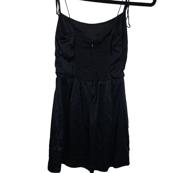 Reformation Encino Silk Sleeveless Smocked Back A-Line Mini Dress Black Sz 4 - Picture 8 of 9
